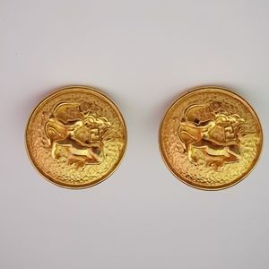 Fendi earrings gold tone coin vintage clip on